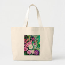 Purple and Green Hollyhocks Watercolor Painting Bag