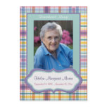 Purple and Green Plaid Memorial Card with Photo Custom Invite