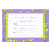 Purple and Green Scroll Wedding RSVP Custom Invitations