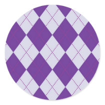 Purple and Light Purple Argyle Pattern Round Sticker