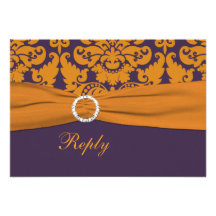 Purple and Orange Damask Reply Card - Small Invites