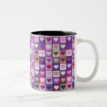 Purple and Pink Heart Squares Coffee Mug