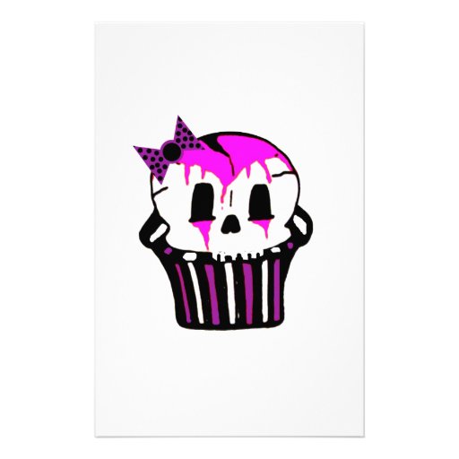 purple and pink skull cupcake stationery