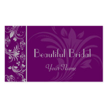 Purple and Silver Floral Scroll Business Card