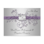 Purple and Silver Monogram Floral Swirls Save The  postcards
