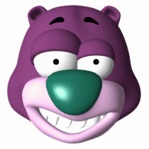 purple and teal goofy bear face photo cutout