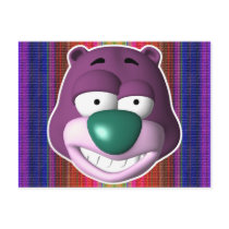 purple and teal goofy bear face postcards