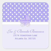 Purple and White Baby Carriage Address Stickers