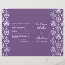 Purple and White Damask Foldable Wedding Program Flyers