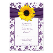 Purple and White Floral Damask Wedding Reply Card Personalised Invitations