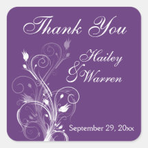 Purple and White Floral Wedding Favour Sticker