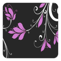 Purple and White Flowers on Black Stickers