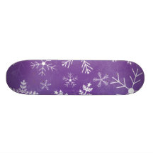 Purple and White Snowflake Pattern Skate Deck