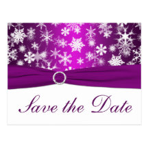 Purple and White Snowflakes Save the Date Postcard