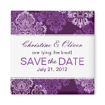 Purple Aubergine Damask Save The Date Magnet