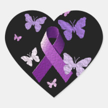 Purple Awareness Ribbon Heart Stickers