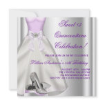 Purple Ball Gown High Heel Shoes Quinceanera invitations