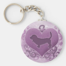 Purple Basset Hound Valentine Key Chain