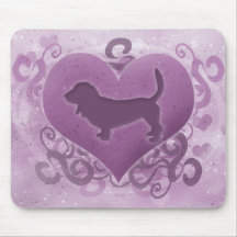 Purple Basset Hound Valentine Mousepads