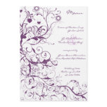 Purple  Birds and Swirls Wedding Menu invitations