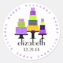 Purple Birthday Cakes-Happy Birthday Stickers