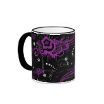 purple black abstract floral swirls coffee mug