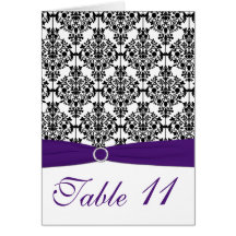 Purple, Black and White Damask Table Number Card
