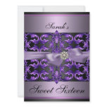 Purple/Black Damask & Bow Sweet16 Birthday Invite invitations
