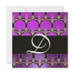 PURPLE BLACK  DAMASK CARNATIONS MONOGRAM PERSONALIZED INVITES