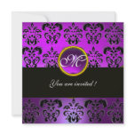 PURPLE BLACK  DAMASK MONOGRAM,amethyst invitations