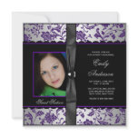 Purple Black Damask Photo Sweet 16 Party invitations