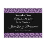 Purple Black Feather Damask Save Date Postcard