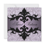 Purple/Black Floral Damask Birthday Invitation