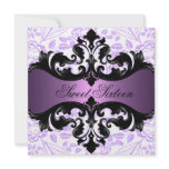 Purple & Black Floral Damask Birthday Invitation