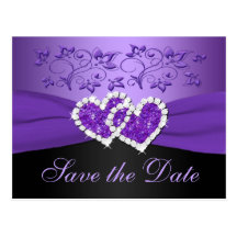 Purple Black Floral Hearts Save the Date Post Card