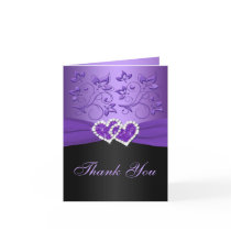 Purple Black Floral Joined Hearts Thank You Card