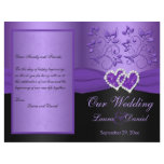 Purple, Black Floral Joined Hearts Wedding Program flyers