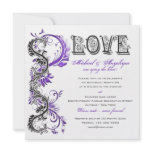 Purple black floral swirl engagement invite