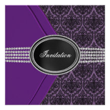 Purple Black Lace Diamond Black Tie Party Personalized Announcements