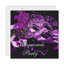 Purple Black Masks Masquerade Ball Party 2 Personalized Invitation