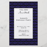 Purple black pattern party invites personalized flyer