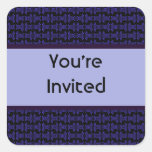 Purple black pattern party invites square sticker