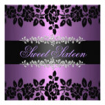 Purple & Black Rose Sweet 16 Birthday Invitation