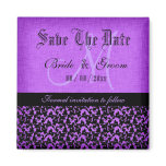 Purple black "save the date" wedding damask magnet
