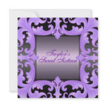 Purple/Black Sweet16 Damask Design Birthday Invite invitations
