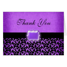 Purple black "thank you" wedding damask greeting card