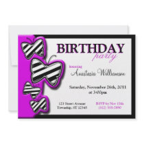 Purple Black & White Butterfly Birthday Invites