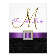 Purple Black White Damask Save the Date Personalised Invitation