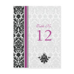 Purple, Black, White Damask Table Number Card