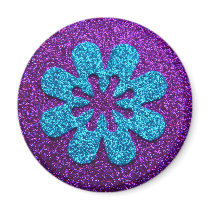 Purple & Blue Glitter Retro Flower Refrigerator Magnet